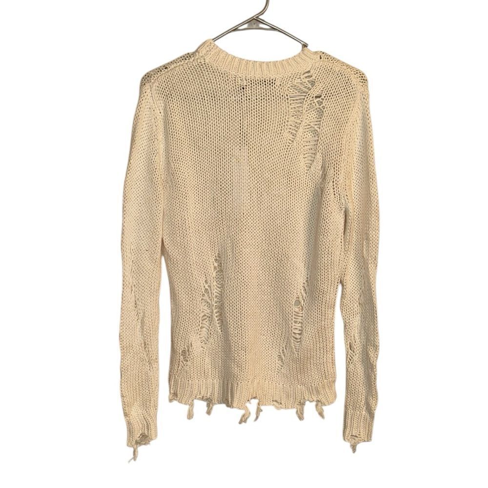 Solid & Stripes Crew Neck Beige Distressed Sweater(Size Medium)